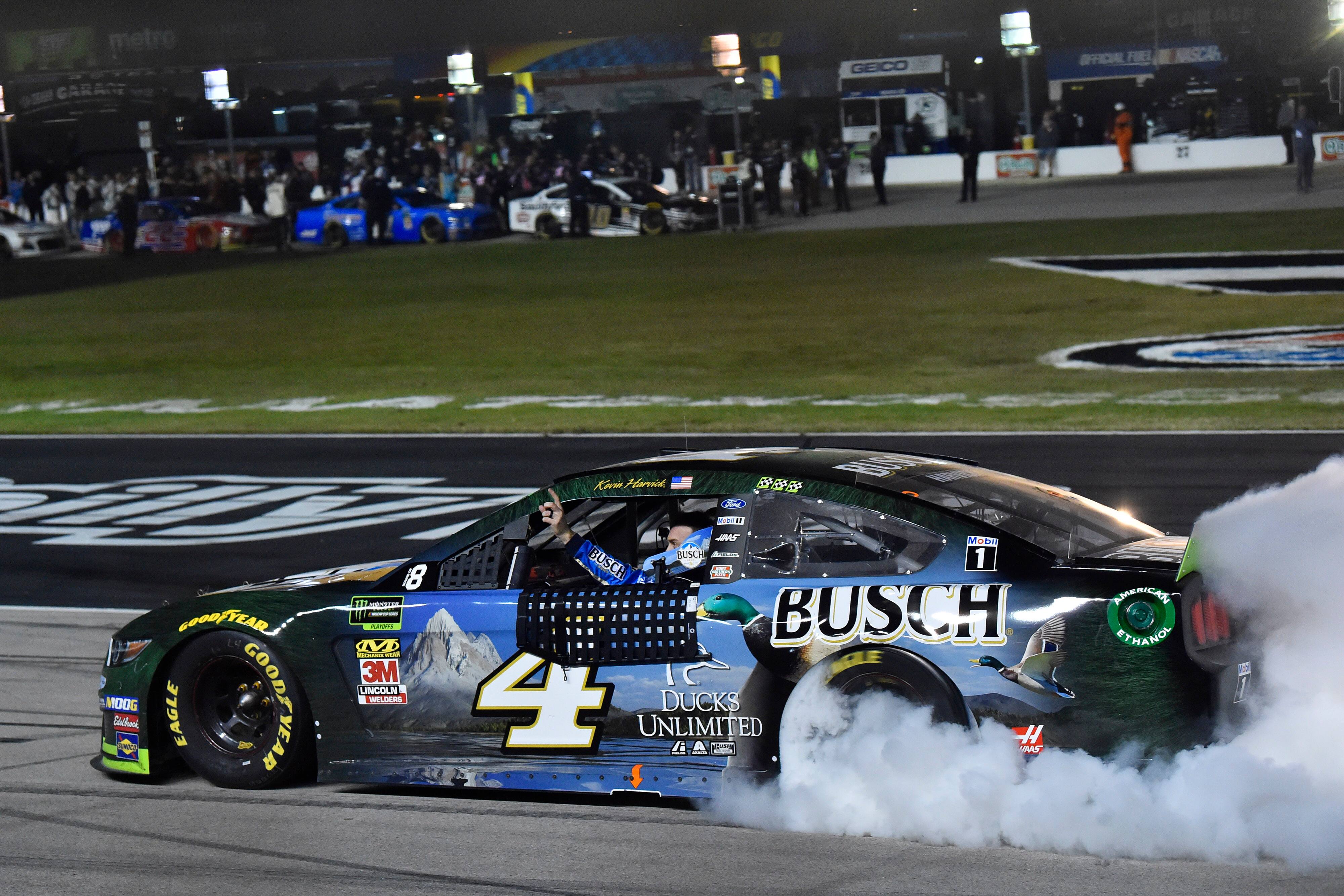 Harvick's win gives him an automatic bid to the NASCAR Cup championship race Nov. 17. Harvick's win gives him an automatic bid to the NASCAR Cup championship race Nov. 17.